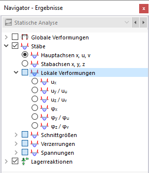 Lokale Stabverformungen im Navigator auswählen