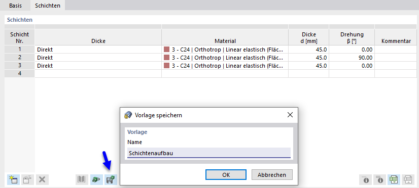 Schichtenaufbau als Vorlage speichern