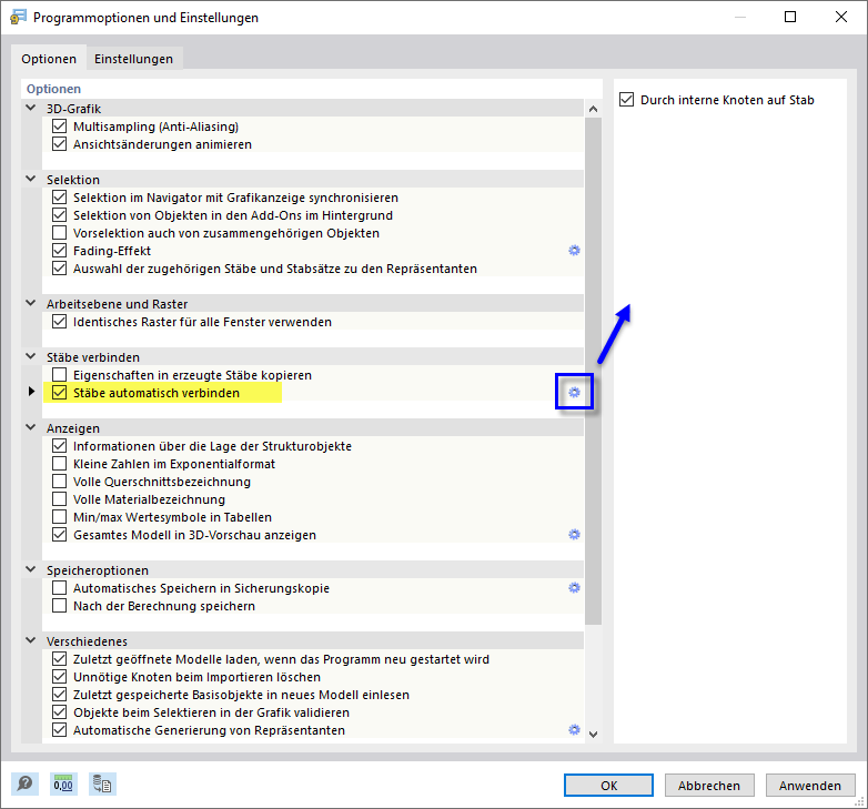 Dialog 'Programmoptionen und Einstellungen'