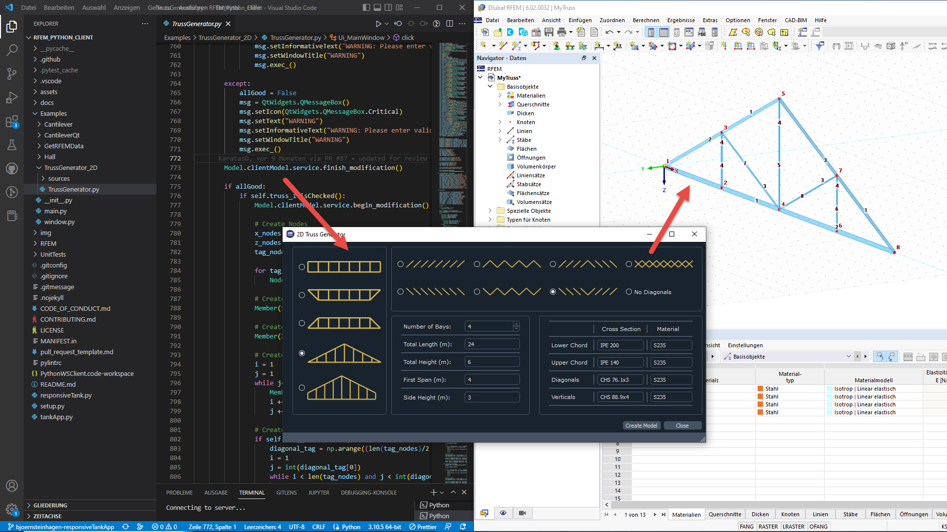 KB 001769 | Praktische Anwendungen mit Python und RFEM 6 | Generator für 2D-Fachwerkträger