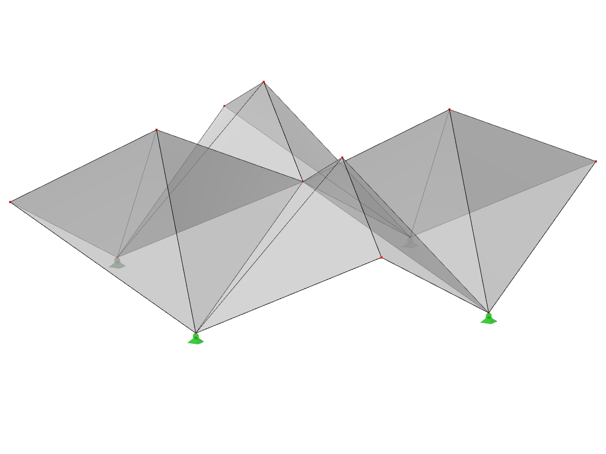 Modell-ID 512 | 034-FPC010 | Prismatische Faltwerksysteme. Kreuzgefaltete Flächen diagonal über rechteckigem Grundriss gespannt, Firste nach oben gefaltet