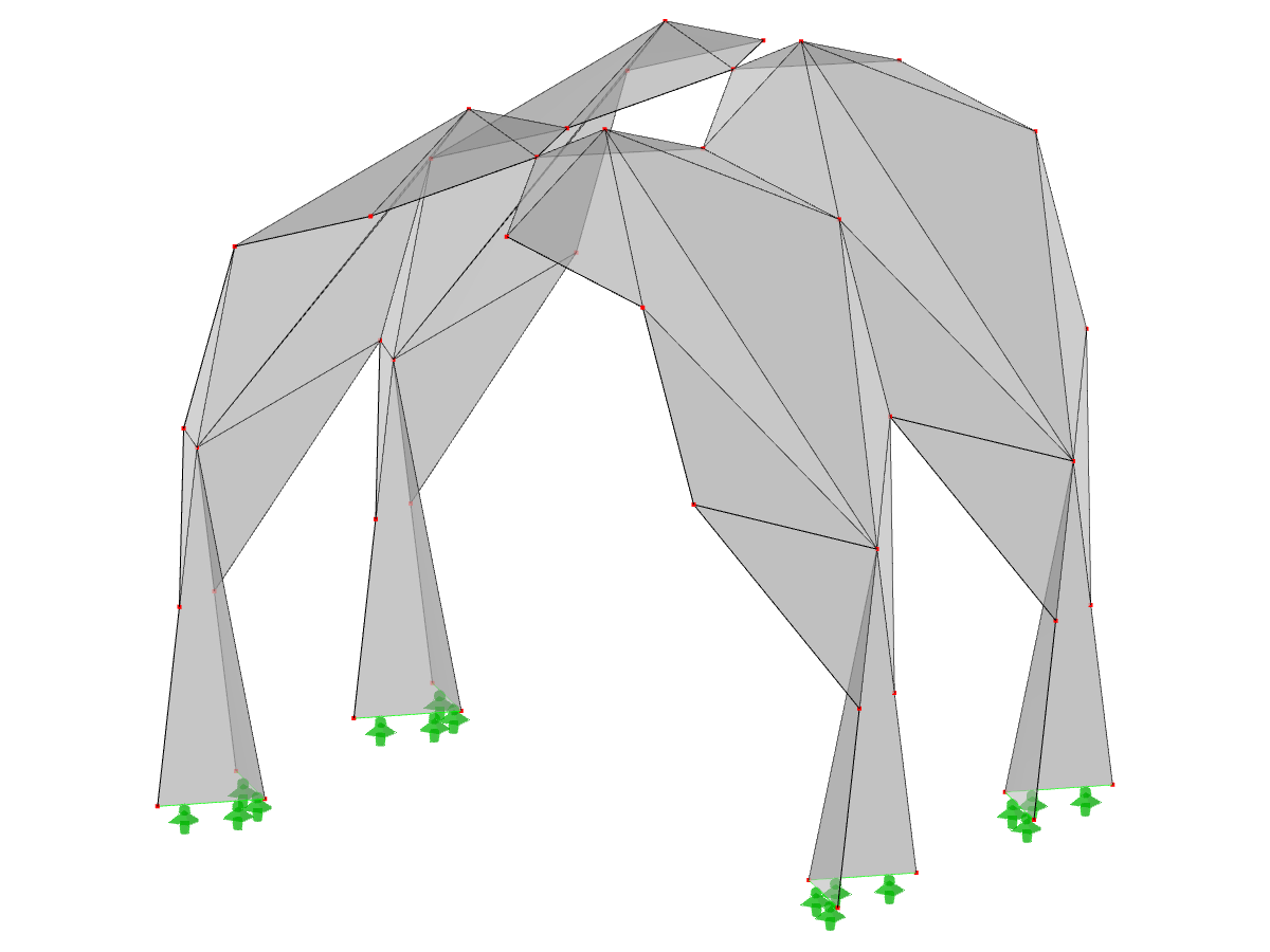 Modell-ID 548 | 034-FPL124-b (allgemeinere Variante zu 034-FPL124-a) | Prismatische Faltwerksysteme. Lineares Tragwerk aus gefalteten Flächen. Bogen mit oberem Gelenk