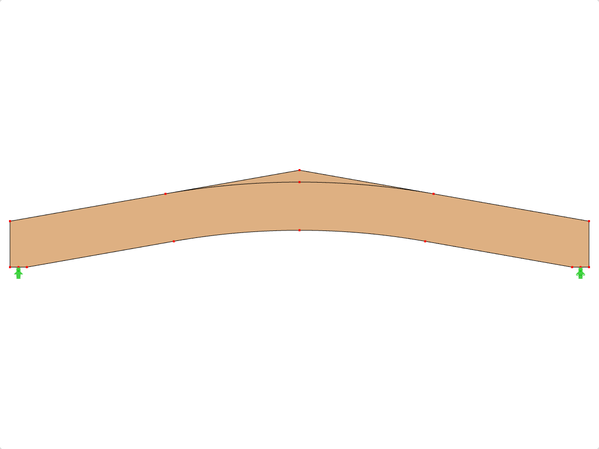 Modell ID 584 | GLB0511 | Brettschichtholzträger | Gekrümmter Untergurt | Konstante Höhe | Symmetrisch | Mit lose aufgesetztem Firstkeil