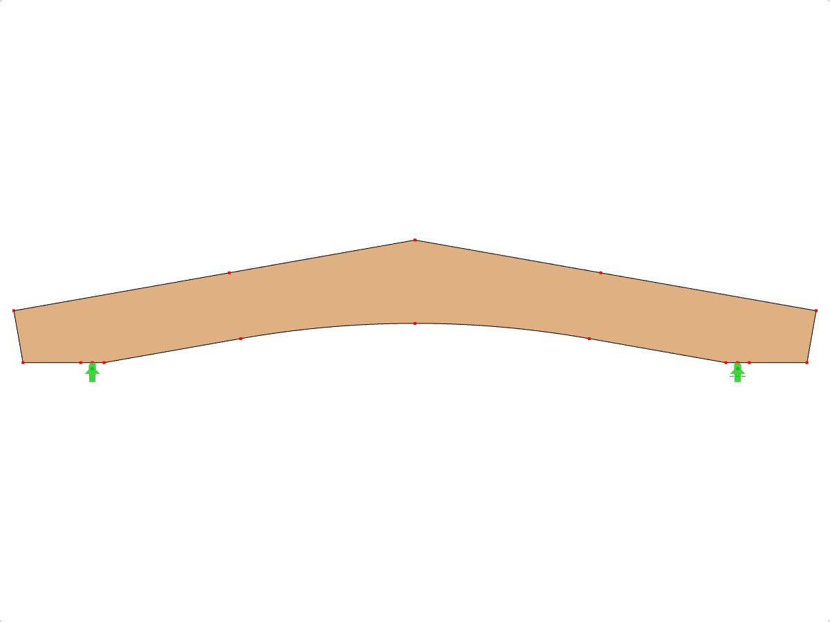Modell ID 586 | GLB0502 | Brettschichtholzträger | Gekrümmter Untergurt | Konstante Höhe | Symmetrisch | Horizontale Kragarme | Ohne lose aufgesetzten Firstkeil