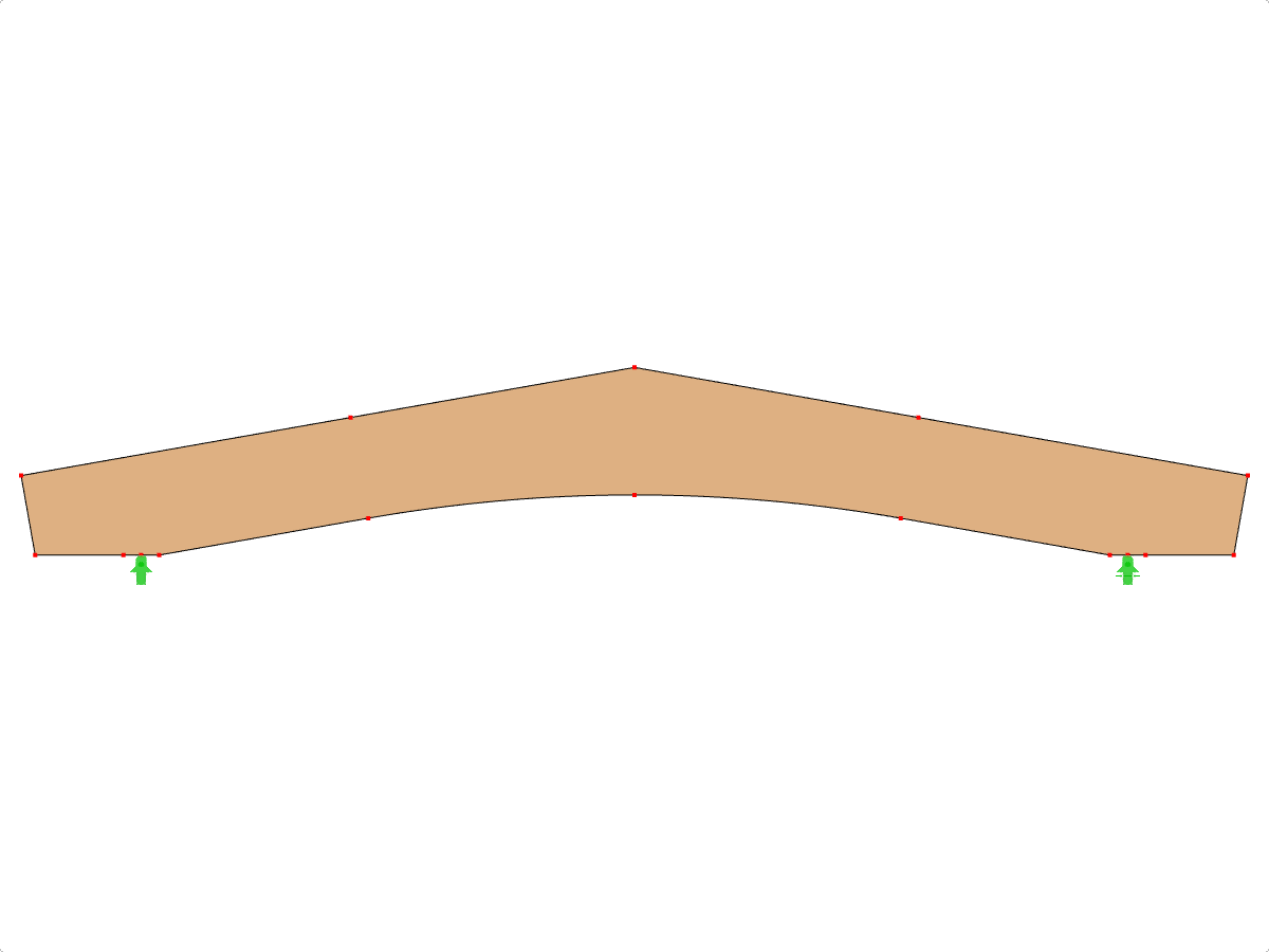Modell-ID 586 | GLB0502 | Brettschichtholzträger | Gekrümmter Untergurt | Konstante Höhe | Symmetrisch | Horizontale Kragarme | Ohne lose aufgesetzten Firstkeil