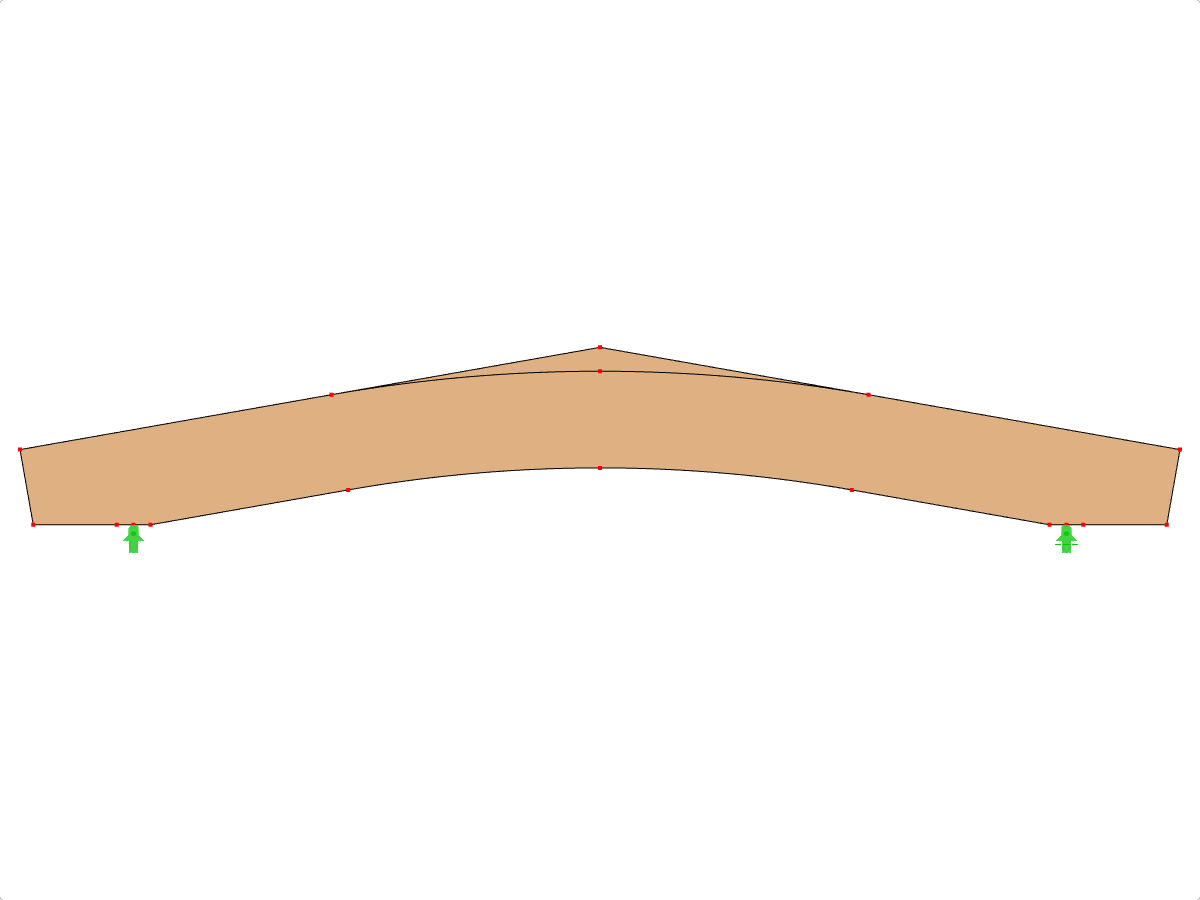 Modell ID 587 | GLB0512 | Brettschichtholzträger | Gekrümmter Untergurt | Konstante Höhe | Symmetrisch | Horizontale Kragarme | Mit lose aufgesetztem Firstkeil