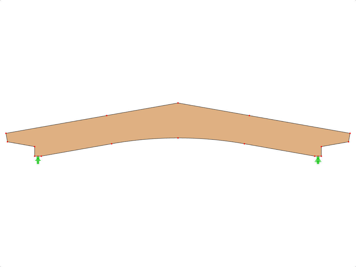 Modell-ID 592 | GLB0505 | Brettschichtholzträger | Gekrümmter Untergurt | Konstante Höhe | Symmetrisch | Gevoutete Kragarme Versetzt | Ohne lose aufgesetzten Firstkeil