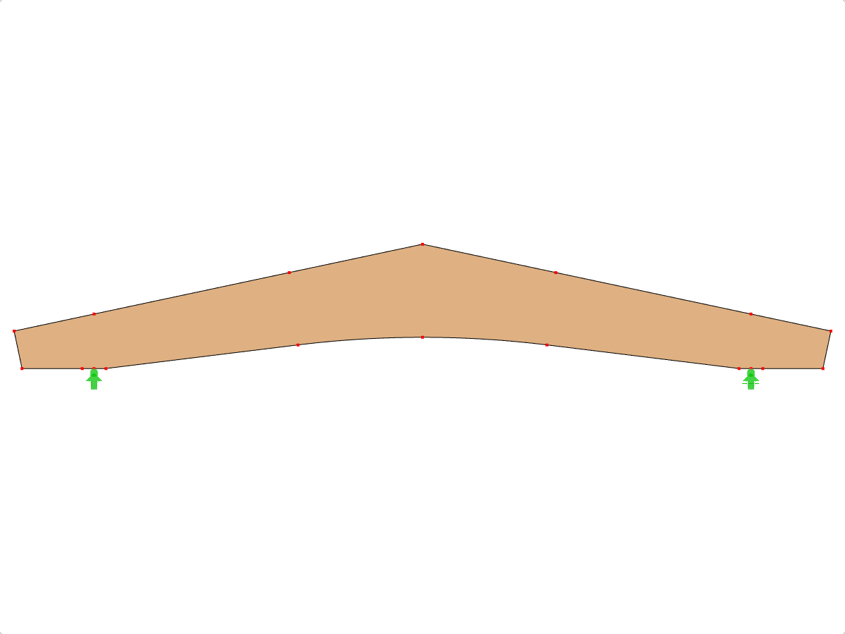 Modell ID 605 | GLB0602 | Brettschichtholzträger | Gekrümmter Untergurt | Variable Höhe | Symmetrisch | Horizontale Kragarme | Ohne lose aufgesetzten Firstkeil