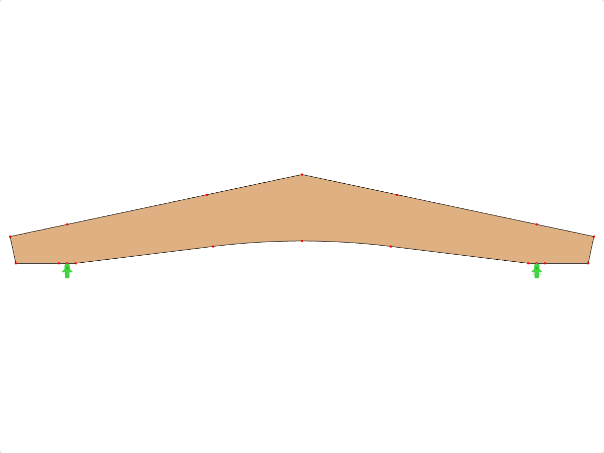Modell-ID 605 | GLB0602 | Brettschichtholzträger | Gekrümmter Untergurt | Variable Höhe | Symmetrisch | Horizontale Kragarme | Ohne lose aufgesetzten Firstkeil