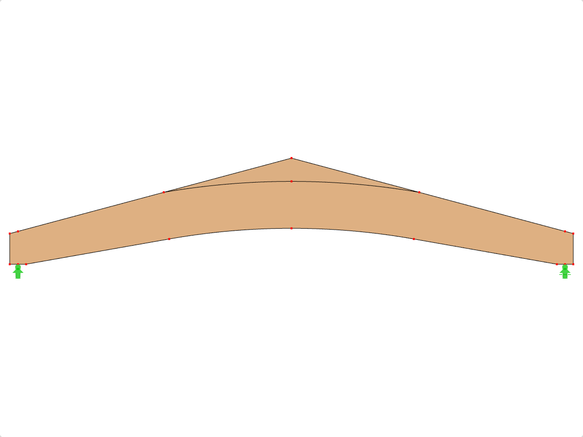Modell-ID 612 | GLB0611 | Brettschichtholzträger | Gekrümmter Untergurt | Veränderliche Höhe | Symmetrisch | Mit losem Firstkeil