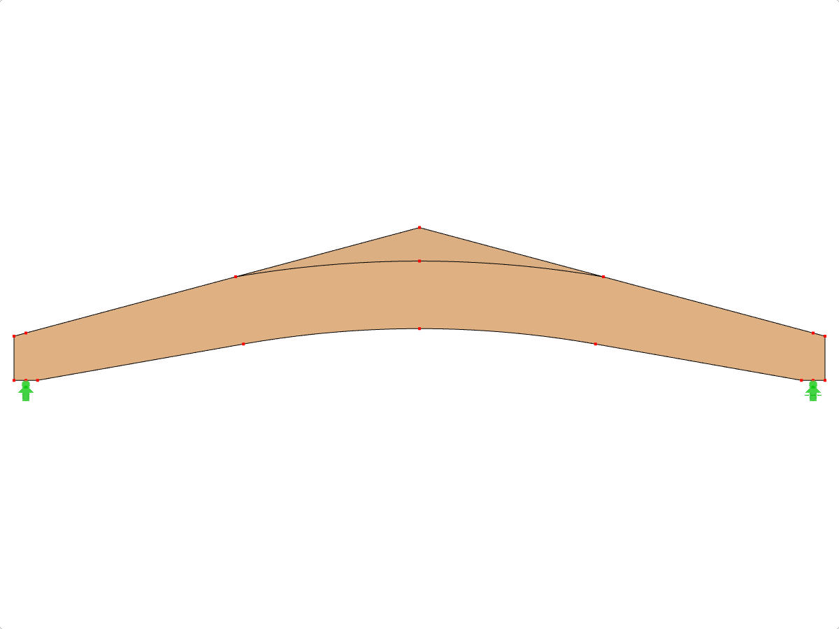 Modell ID 612 | GLB0611 | Brettschichtholzträger | Gekrümmter Untergurt | Variable Höhe | Symmetrisch | Mit lose aufgesetztem Firstkeil