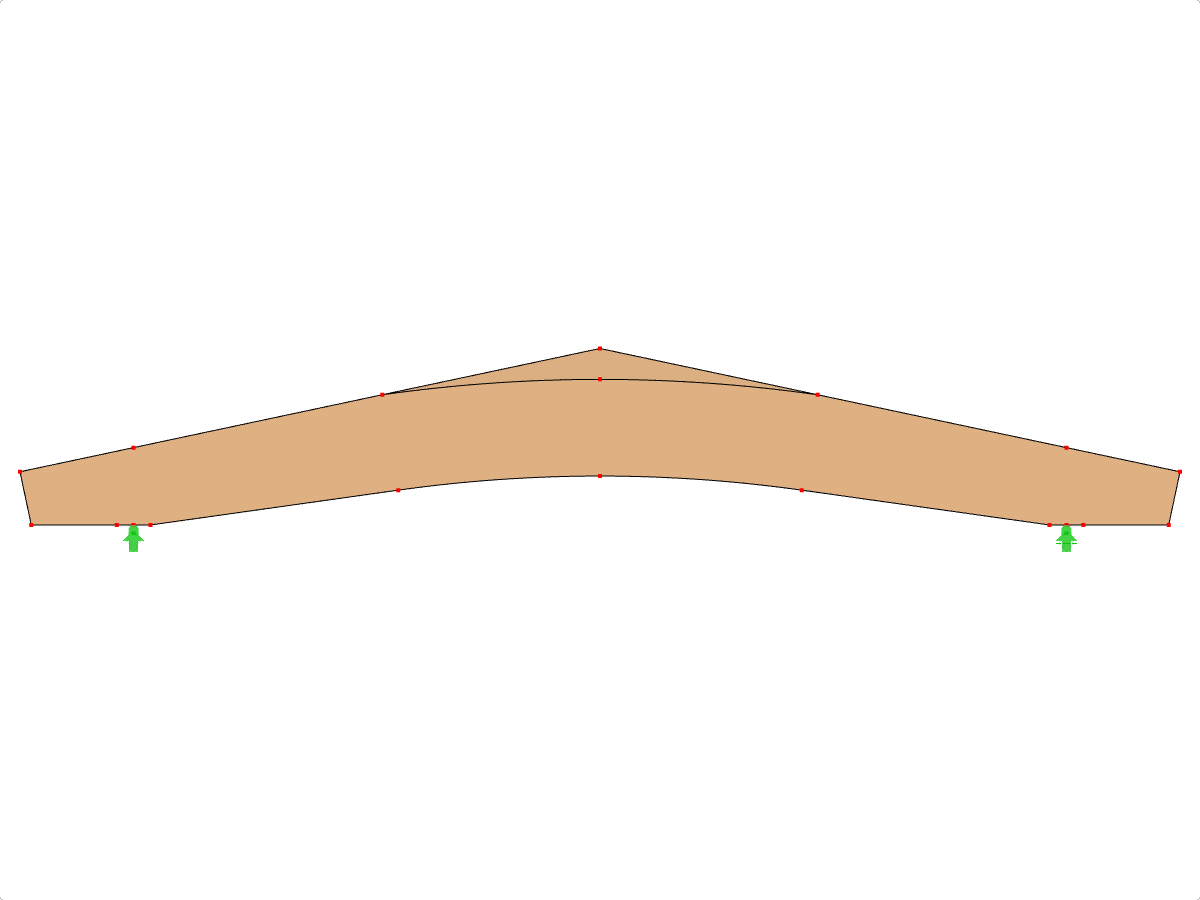 Modell-ID 613 | GLB0612 | Brettschichtholzträger | Gekrümmter Untergurt | Veränderliche Höhe | Symmetrisch | Horizontale Kragträger | Mit losem Firstkeil