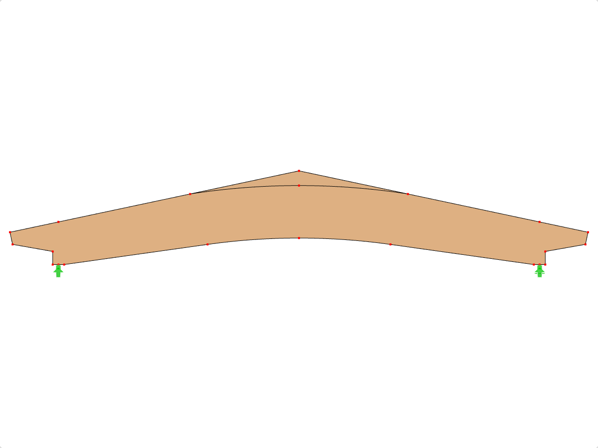 Modell-ID 616 | GLB0615 | Brettschichtholzträger | Gekrümmter Untergurt | Veränderliche Höhe | Symmetrisch | Gevoutete Kragarme versetzt | Mit losem Firstkeil