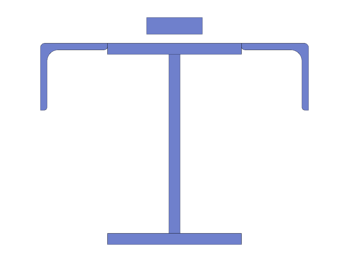 Modell-ID 3410 | BCS015-a | Aufgebauter Querschnitt | Kranbahn | Geschweißter I-Profil mit gleich langen Beinen und Flachstahl