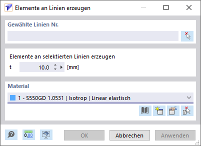 Dialog 'Elemente an Linien erzeugen'