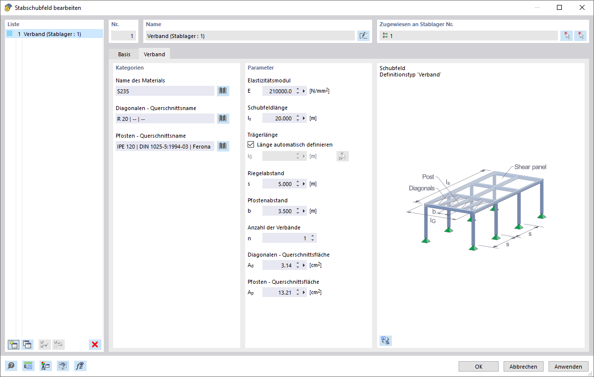 Dialog 'Stabschubfeld', Register 'Verband'