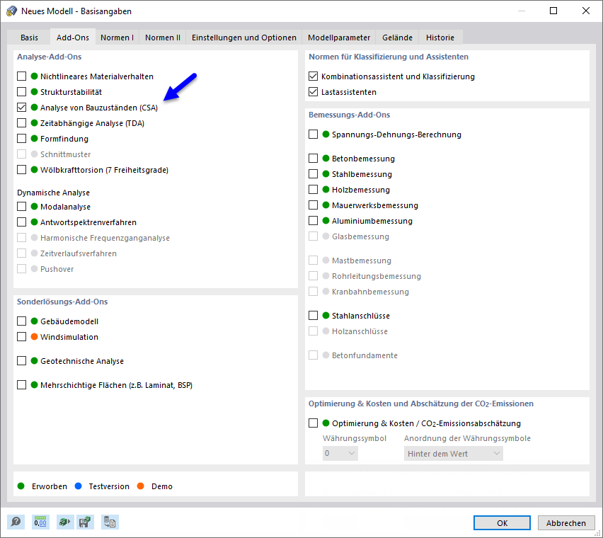 Add-On 'Analyse von Bauzuständen (CSA)' aktivieren