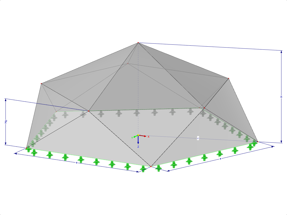 Modell 000502 | FPC022-a | Pyramidal gefaltete Struktursysteme. Gefaltete Dreiecksflächen. Fünfeckiger Grundriss mit Parametern