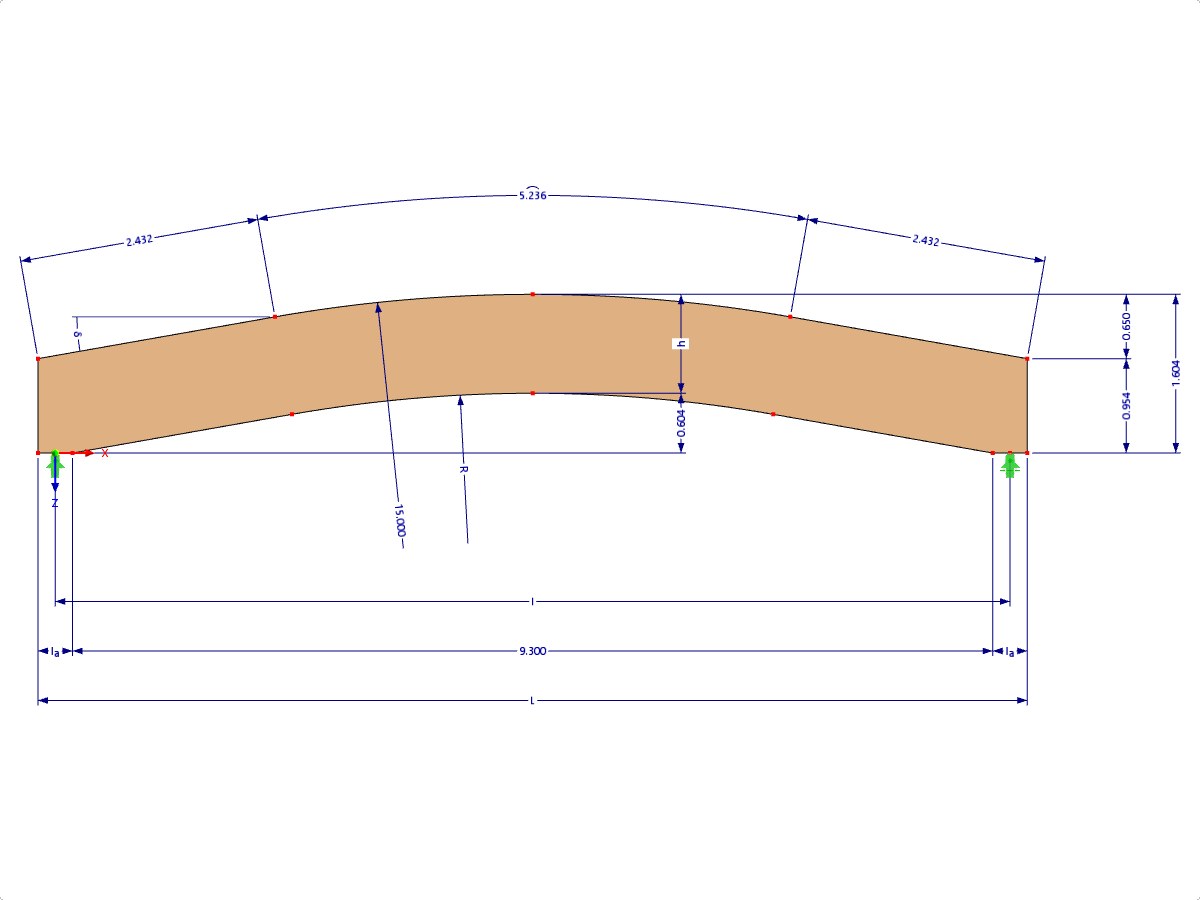 Modell 000572 | GLB0401 | Brettschichtholzträger | Gebogen | Konstante Höhe | Symmetrisch mit Parametern