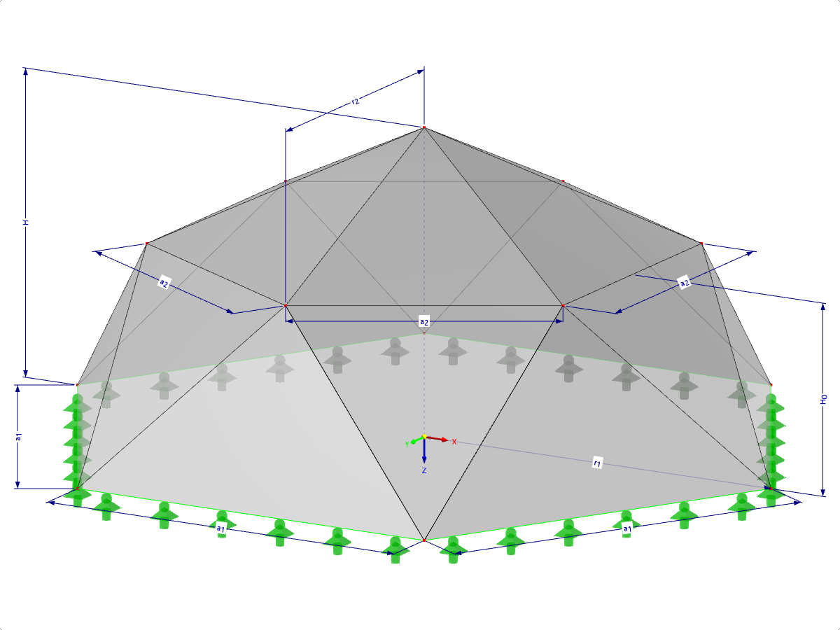 Modell 001323 | FPC023-b (Allgemeinere Variante zu 034-FPC023-a) | Pyramidenförmige Faltwerksysteme. Gefaltete Dreiecksflächen. Polygonaler Grundriss mit Parametern