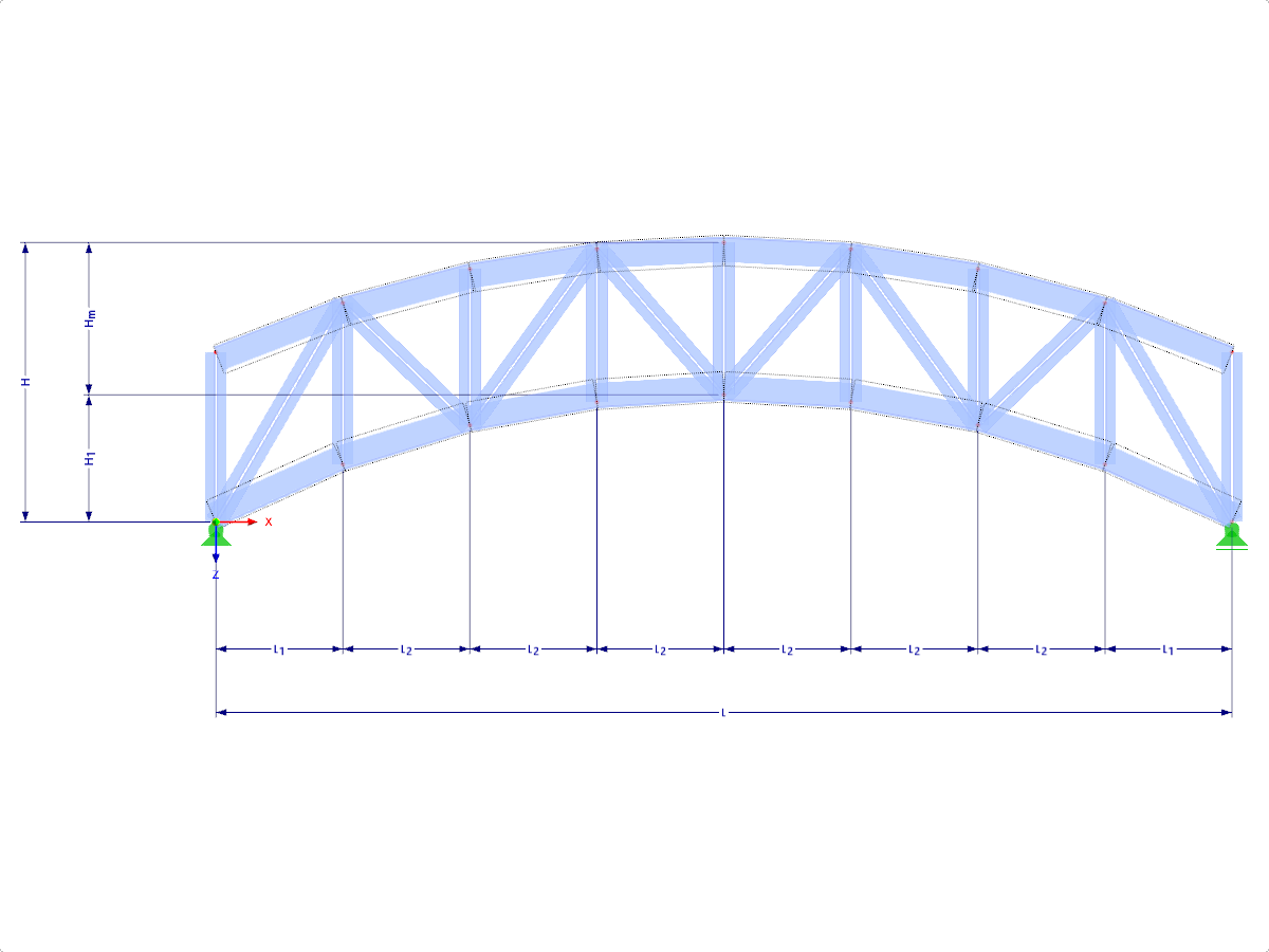 Modell 001663 | FT900c-plg-rr | Bogenförmiger Fachwerkträger mit Parametern