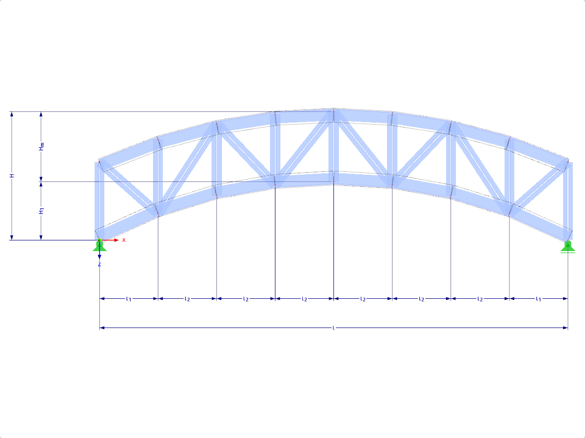 Modell 001674 | FT901c-plg-rr | Bogenförmiger Fachwerkträger mit Parametern