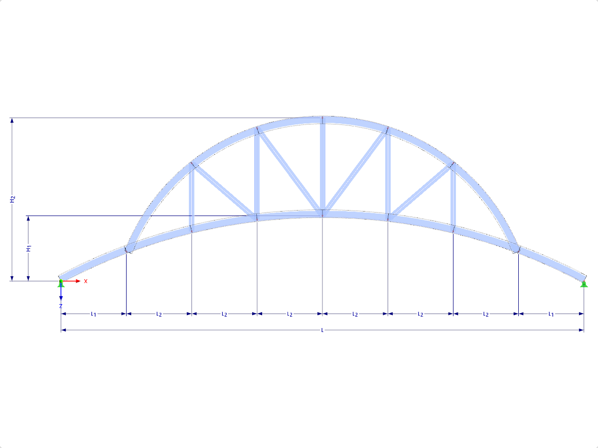 Modell 001675 | FT910c-crv | Bogenförmiger Fachwerkträger mit Parametern