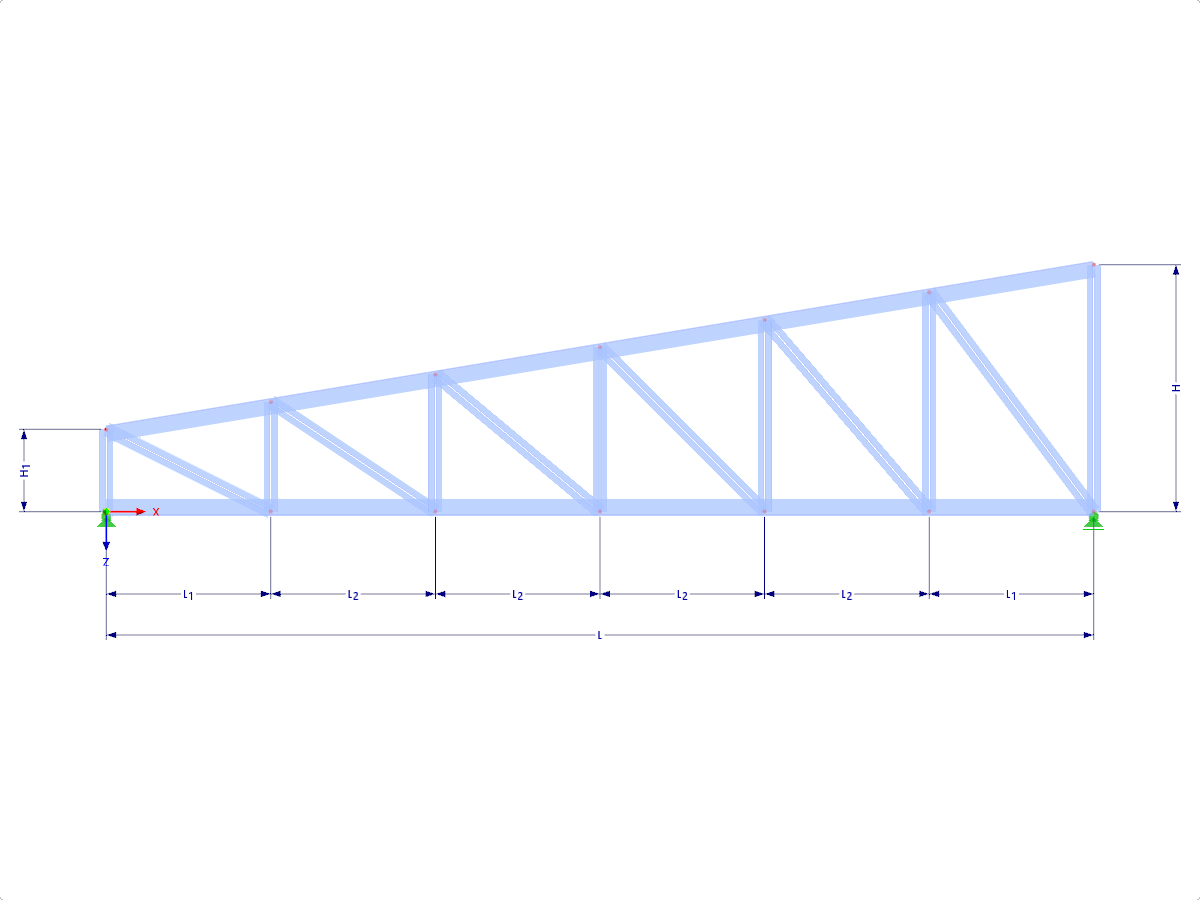 Modell 001755 | FT250-a | Trapezfachwerk für Pultdach mit Parametern