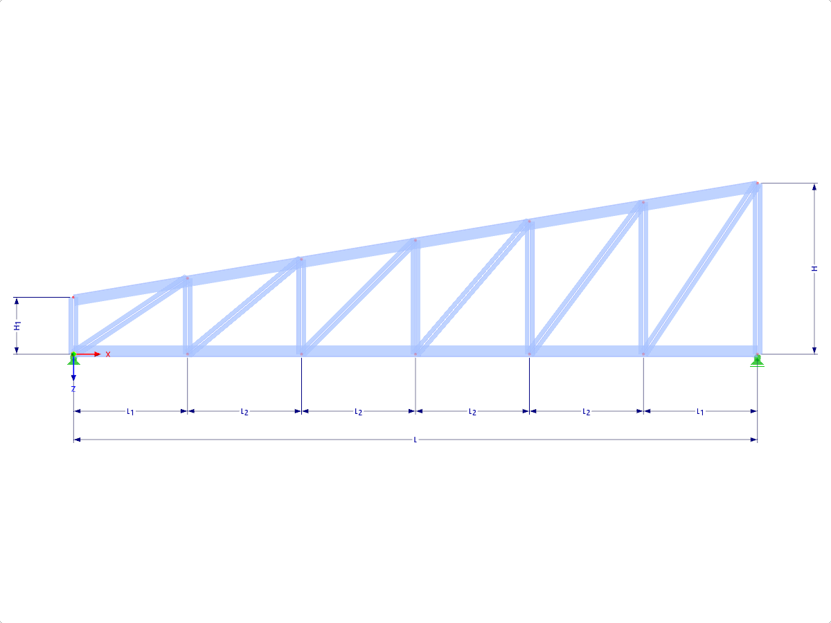 Modell 001757 | FT250-b | Trapezfachwerk für Pultdach mit Parametern