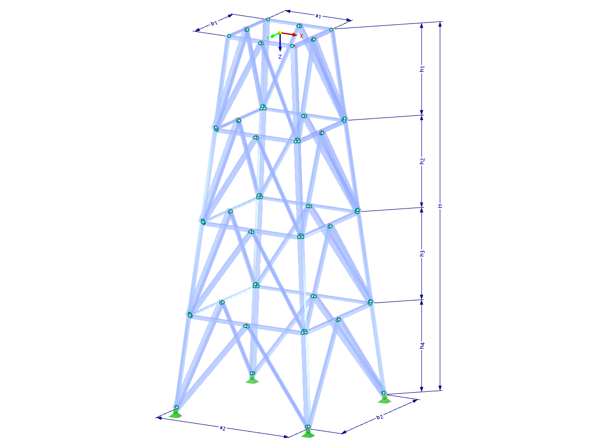 Modell 002099 | TSR050 | Gittermast | Rechteckiger Grundriss | K-Diagonalen unten & Horizontalen mit Parametern