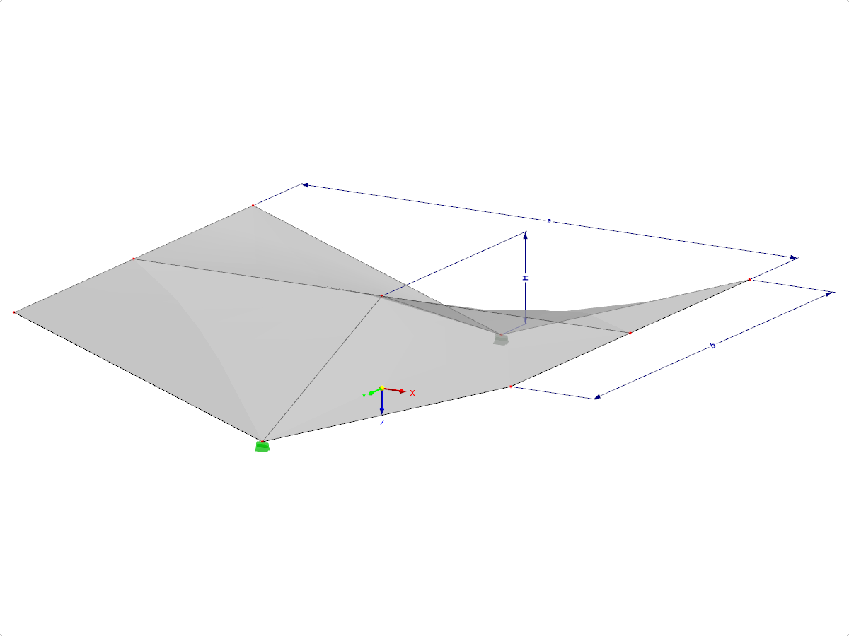Modell 002103 | SHH022 | Antiklastische Schalen | Vier "Hyparflächen" über rechteckigem Grundriss | 2 Begrenzungen, 2 Falten auf einer Ebene mit Parametern
