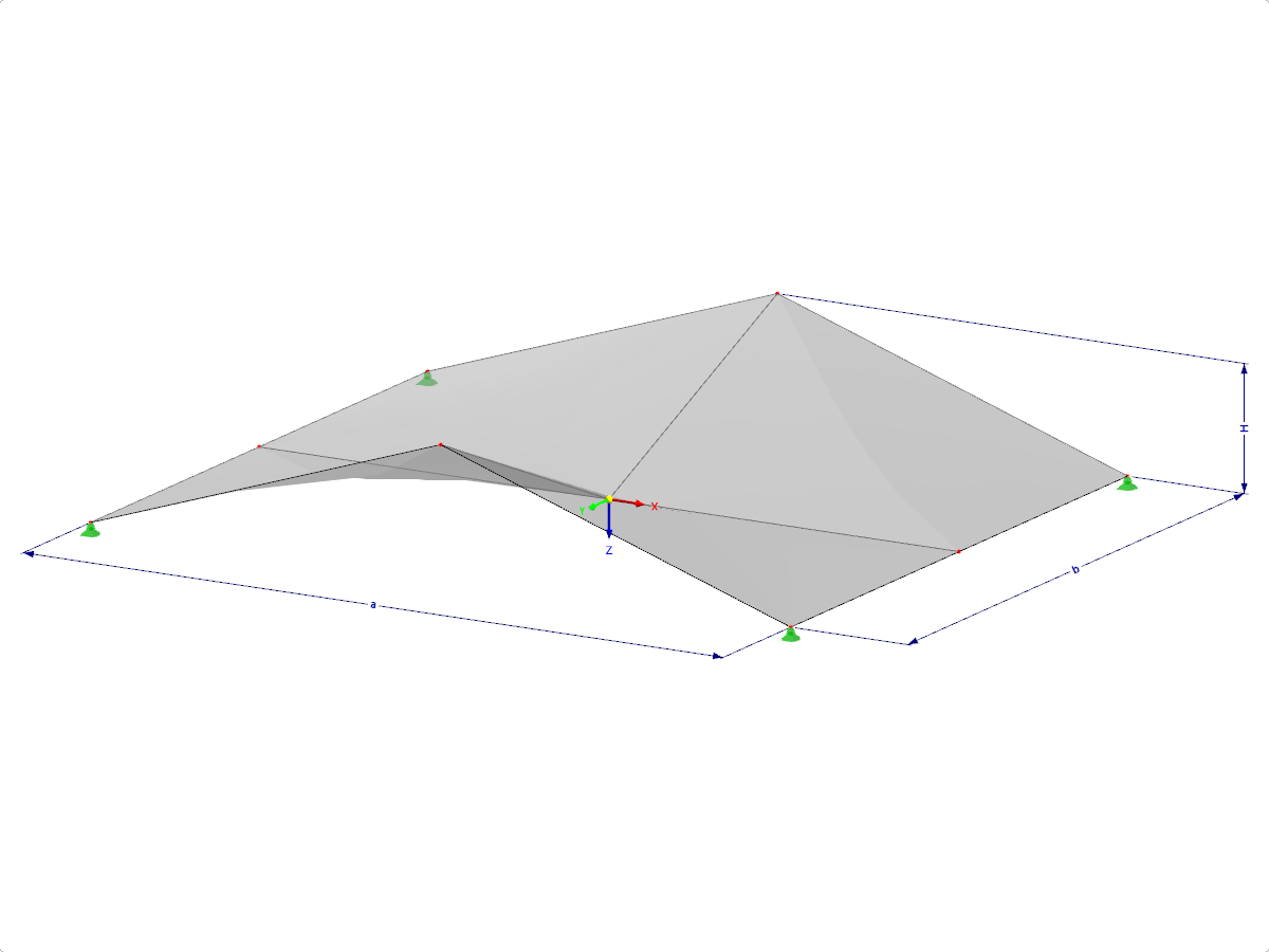 Modell 002104 | SHH023 | Antiklastische Schalen | Vier "Hyparflächen" über rechteckigem Grundriss | 2 Begrenzungen, 2 Falten auf einer Ebene mit Parametern
