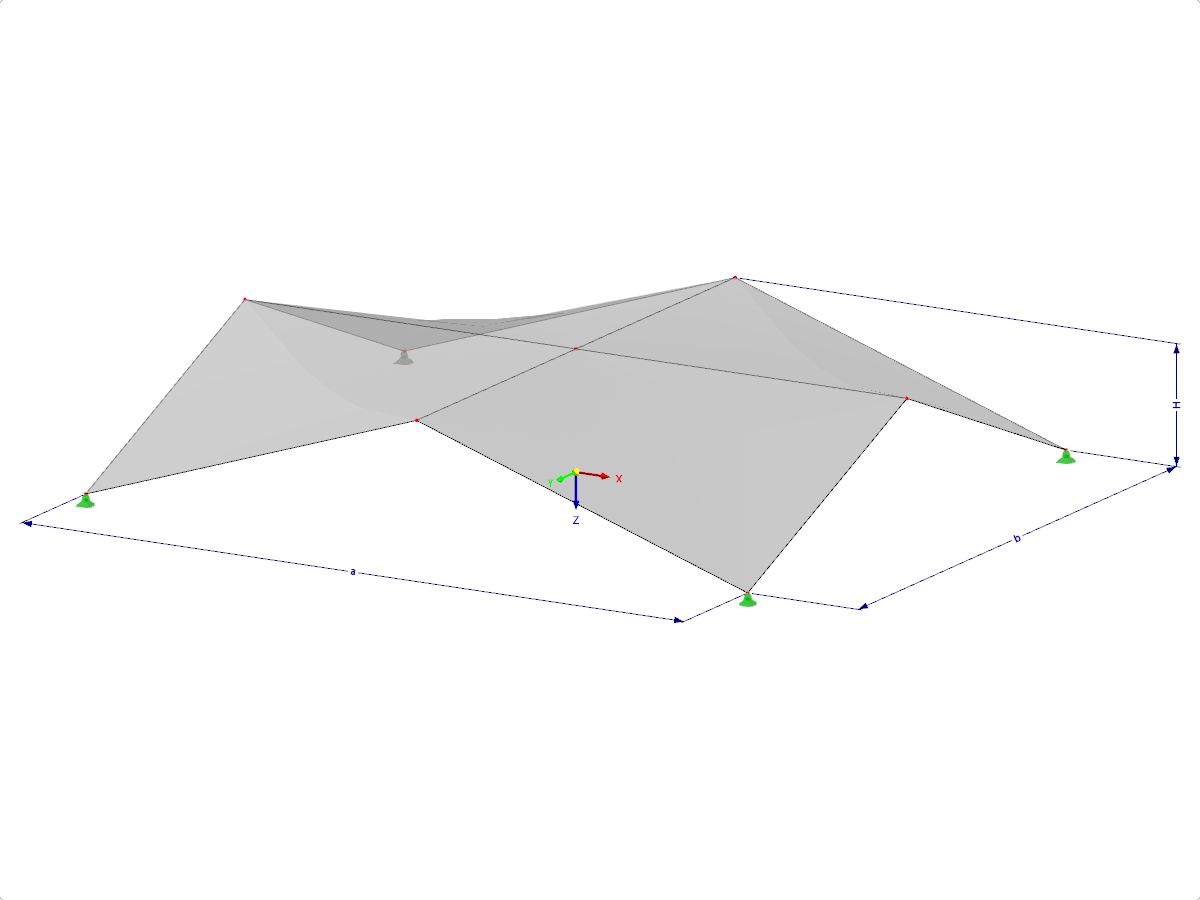 Modell 002105 | SHH024 | Antiklastische Schalen | Vier "Hyparflächen" über rechteckigem Grundriss | Alle Kreuzfalten auf einer Ebene mit Parametern