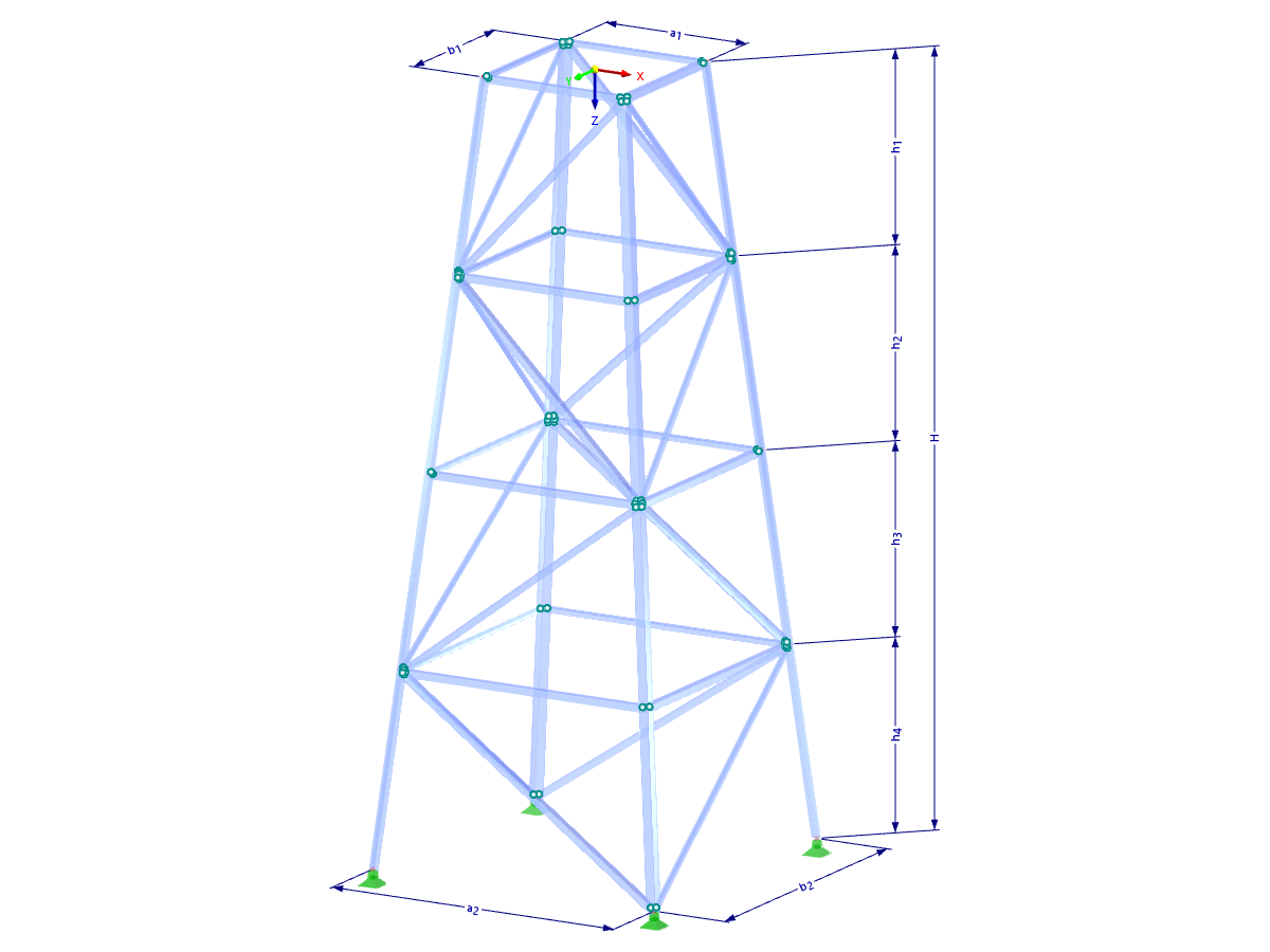 Modell 002110 | TSR015-a | Gittermast | Rechteckiger Grundriss | K-Diagonalen rechts/links & Horizontalen mit Parametern