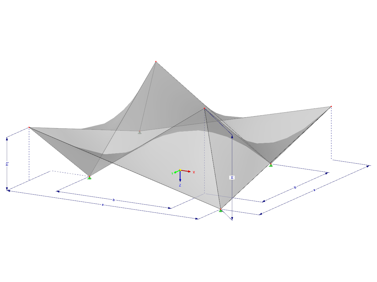 Modell 002113 | SHH041-a | Antiklastische Schalen | Systeme zur Definition des Raums mit geradlinigen "Hyparflächen" | Fünf "Hyparflächen" über quadratischem Grundriss mit Parametern