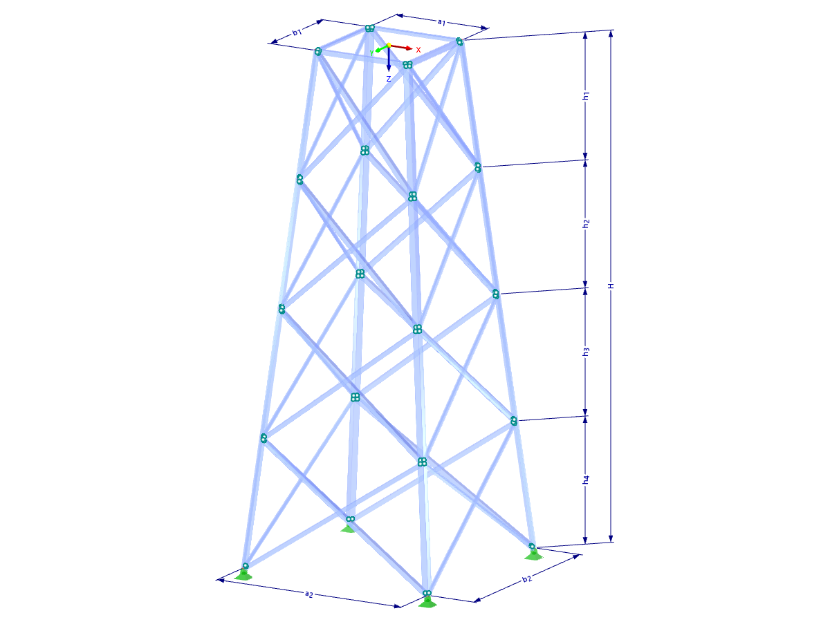 Modell 002114 | TSR034-a | Gittermast | Rechteckiger Grundriss | X-Diagonalen (nicht verbunden) mit Parametern