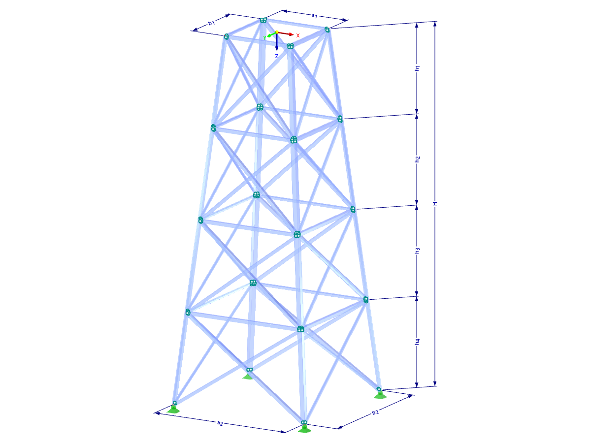 Modell 002116 | TSR035-a | Gittermast | Rechteckiger Grundriss | X-Diagonalen (nicht verbunden) & Horizontalen mit Parametern