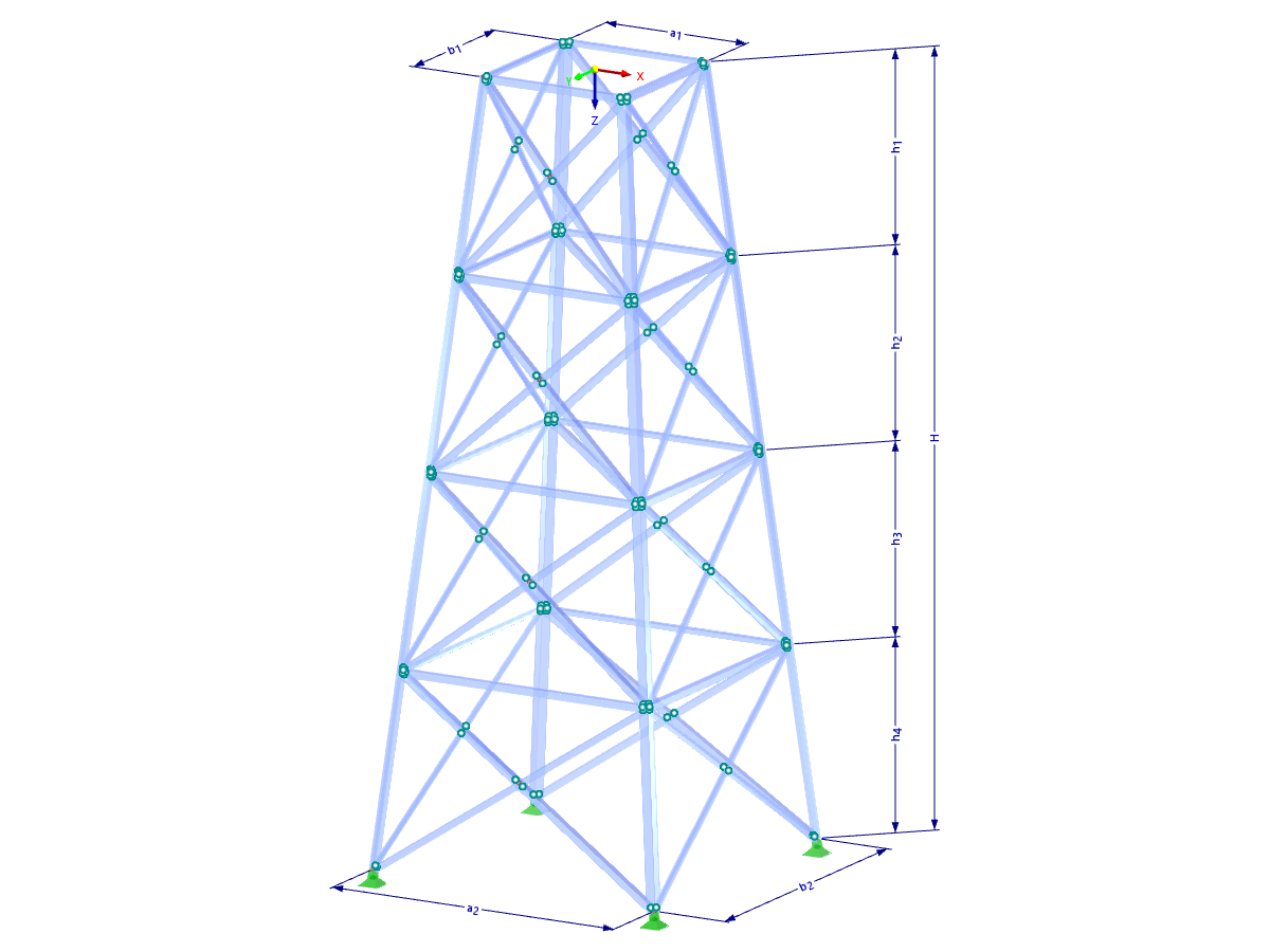 Modell 002117 | TSR035-b | Gittermast | Rechteckiger Grundriss | X-Diagonalen (verbunden) & Horizontalen mit Parametern