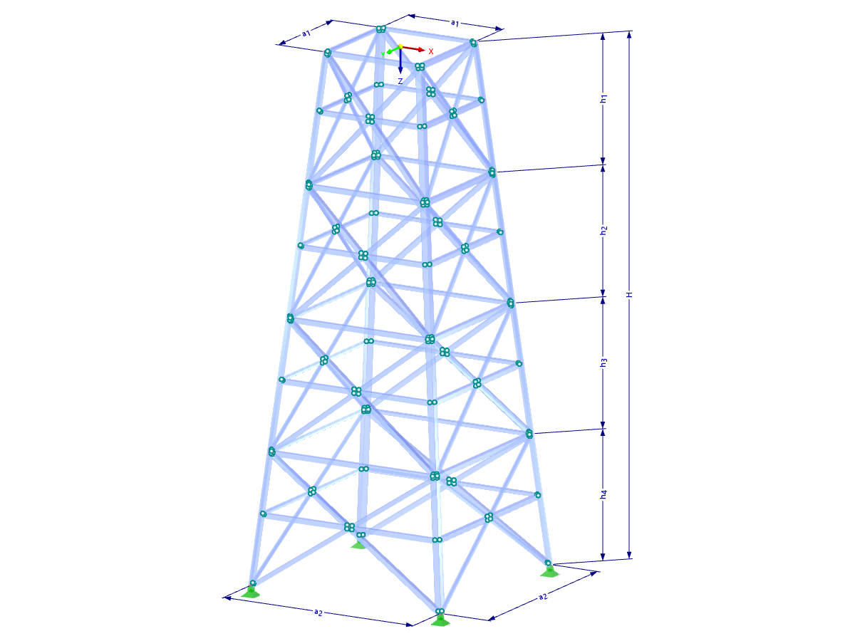 Modell 002118 | TSR037 | Gittermast | Rechteckiger Grundriss | X-Diagonalen (gerade) & Streben & Horizontalen mit Parametern