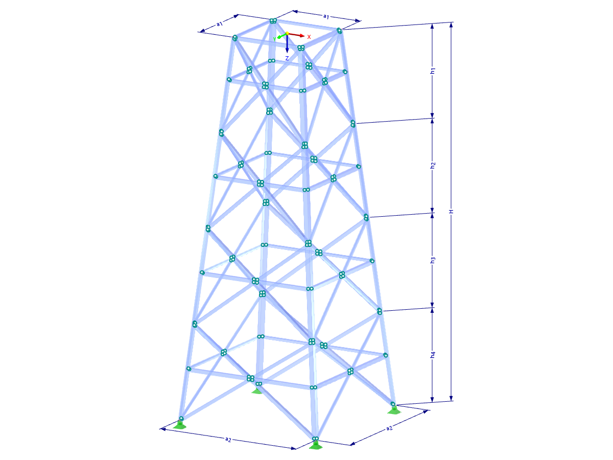 Modell 002119 | TSR036 | Gittermast | Rechteckiger Grundriss | X-Diagonalen (gerade) & Streben mit Parametern