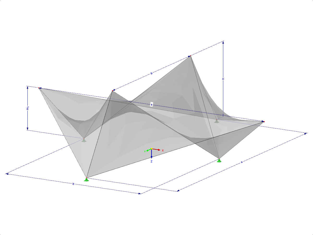 Modell 002120 | SHH041-b | Antiklastische Schalen | Systeme zur Definition des Raums mit geradlinigen "Hyparflächen" | Fünf "Hyparflächen" über rechteckigem Grundriss mit Parametern