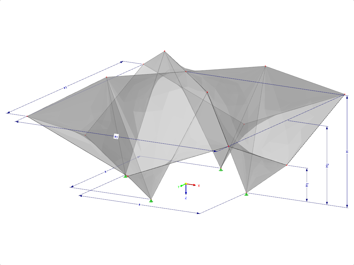 Modell 002123 | SHH055 | Antiklastische Schalen | Systeme zur Definition des Raums mit geradlinigen "Hyparflächen" | Zwölf "Hyparflächen" über quadratischem Grundriss mit Parametern