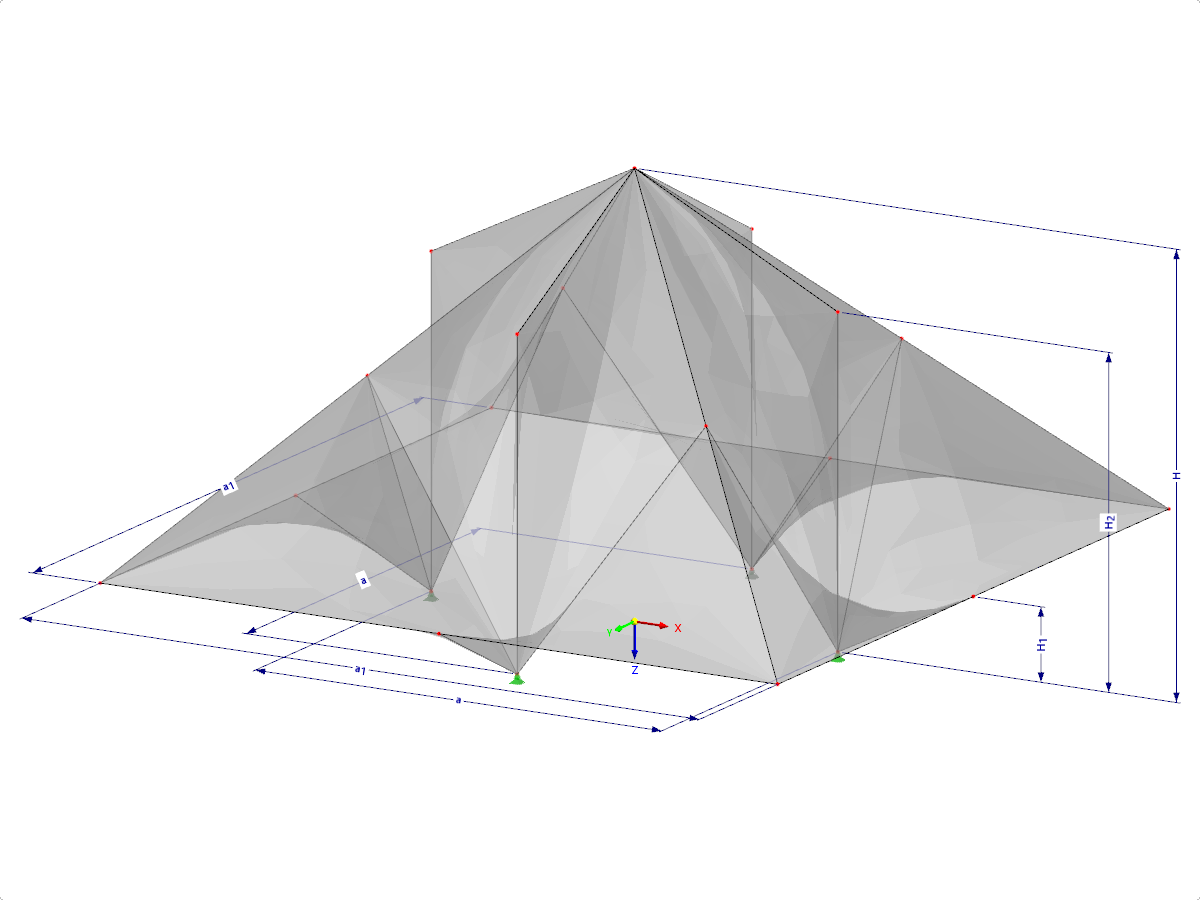 Modell 002124 | SHH060 | Antiklastische Schalen | Systeme zur Definition des Raums mit geradlinigen "Hyparflächen" | Sechzehn "Hyparflächen" über quadratischem Grundriss mit Parametern