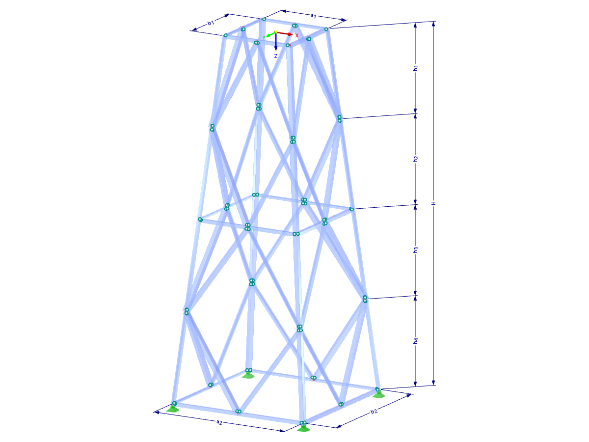 Modell 002138 | TSR041 | Gittermast | Rechteckiger Grundriss | Rhombus-Diagonalen & Horizontalen mit Parametern