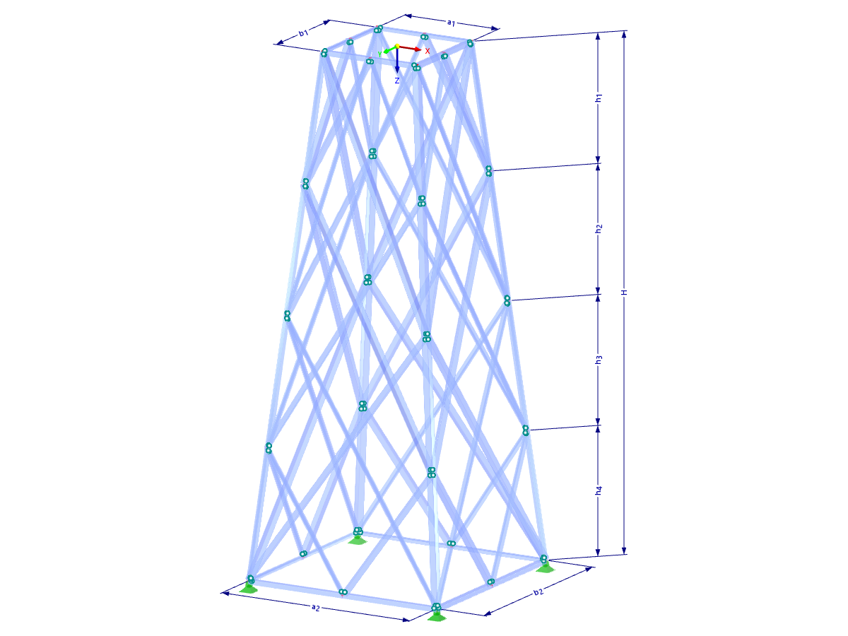 Modell 002286 | TSR062-a | Gittermast | Rechteckiger Grundriss | Doppelte X-Diagonalen (nicht verbunden) mit Parametern