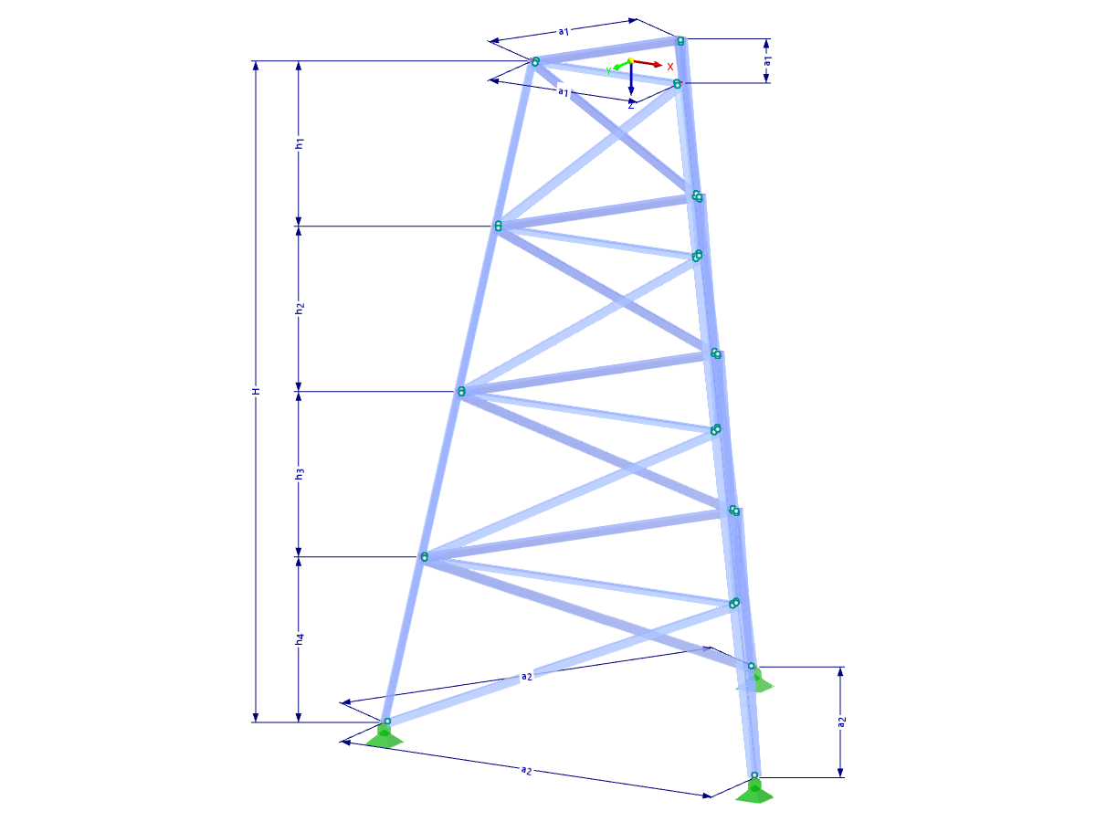 Modell 002313 | TST002 | Gittermast | Dreieckiger Grundriss | Diagonalen nach oben & Horizontalen mit Parametern