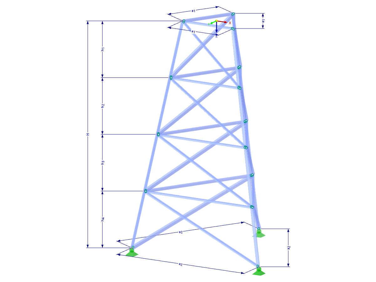 Modell 002314 | TST002-b | Gittermast | Dreieckiger Grundriss | Diagonalen nach unten & Horizontalen mit Parametern
