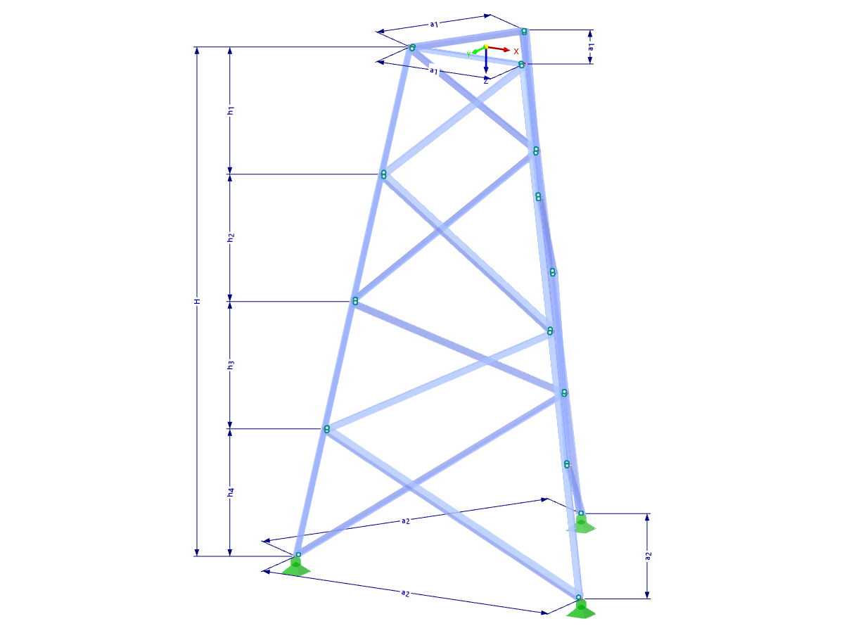 Modell 002315 | TST012-a | Gittermast | Dreieckiger Grundriss | K-Diagonalen rechts mit Parametern