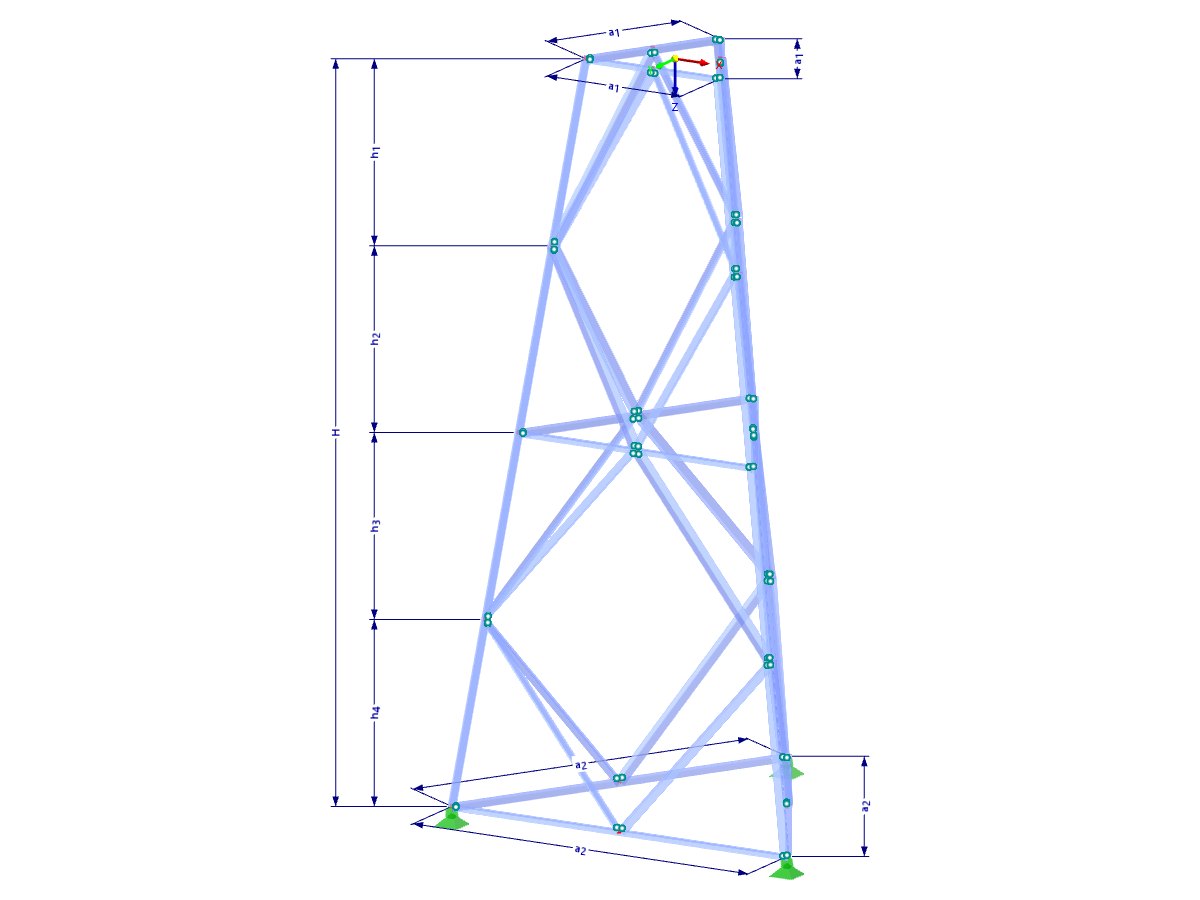 Modell 002365 | TST041 | Gittermast | Dreieckiger Grundriss | Rhombus-Diagonalen & Horizontalen mit Parametern