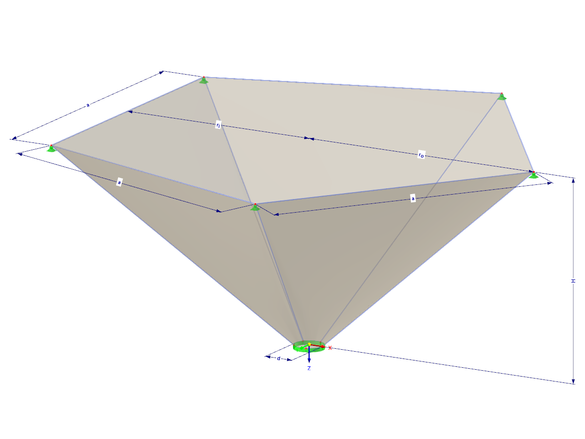 Modell 002401 | TMS004 | Membran- und Seilnetzstruktur mit Parametern